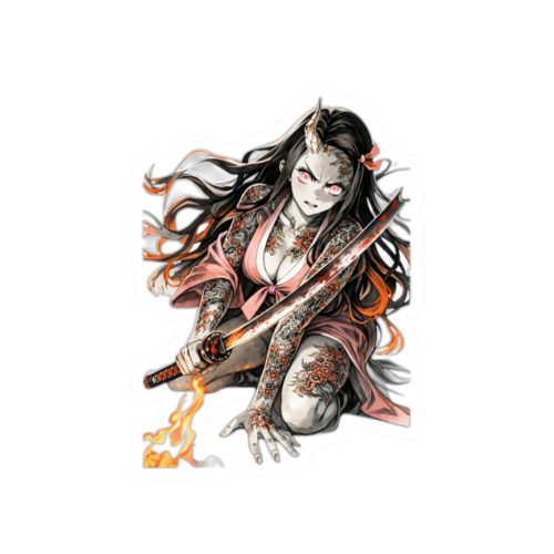 0096 Nezuko Fire Tattoo Tactical Waifu Sticker - Image 7