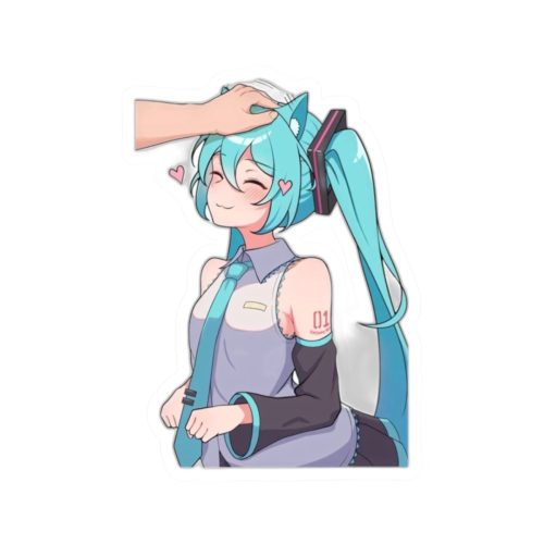 0476 Hatsune Miku Headpat Smiling Catgirl Anime Vinyl Sticker - Image 1